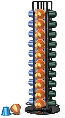 Supports pour capsules de café   | Support de dosettes de café, Organisateur de rangement pour dosettes de café compatible avec Nespresso OriginalLine, Carousel rotatif pour capsules de café, Organisateur de station de café de comptoir – Noir / 40 dosettes Supports pour capsules de café Supports pour capsules de café