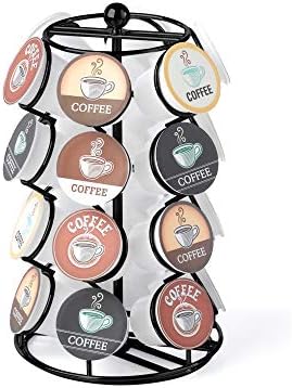 Supports pour capsules de café   | Support de K Cup Nifty – Compatible avec les K-Cups, Carousel de dosettes de café | Support de 24 K Cup, rotation à 360 degrés, plateforme Lazy Susan, design moderne noir, organisateur de comptoir de cuisine pour la maison ou le bureau. Supports pour capsules de café Supports pour capsules de café