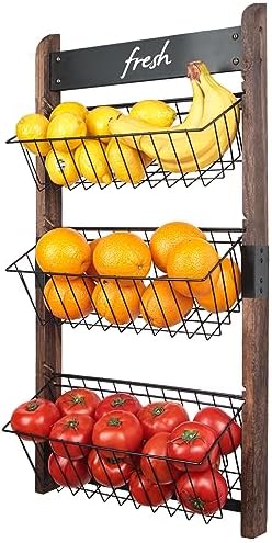 Panier de cuisine suspendu   | Panier à fruits mural à 3 niveaux, support de rangement en fil métallique pour fruits et légumes suspendu pour cuisine avec tableau noir – Mk657B Panier de cuisine suspendu Panier de cuisine suspendu